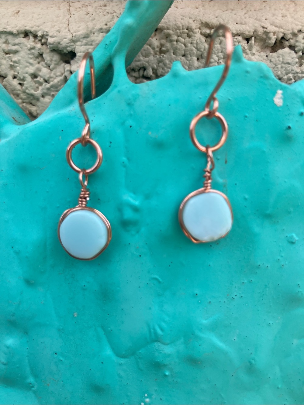 Handcrafted Copper Wire Wrapped Peruvian Opal Drop Earrings